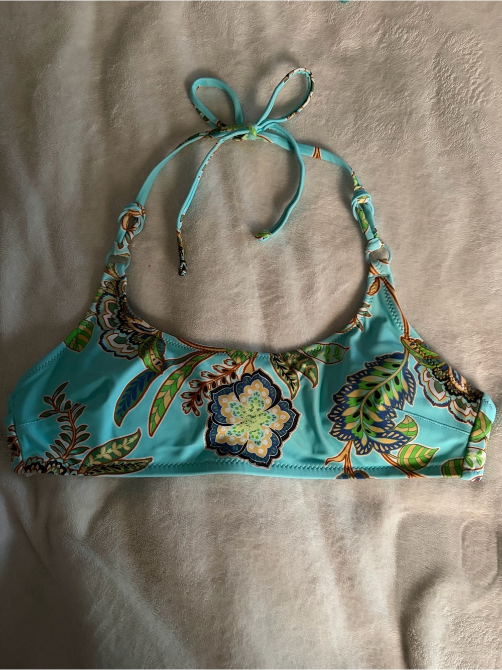 Aerie Teal Floral Halter Bikini Top